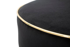 Tabouret de bar rond Luxy Velours Noir pieds métal doré
