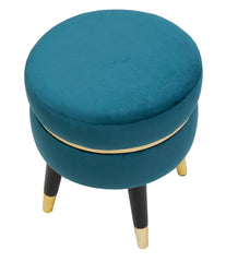 Tabouret Teal Velours Bleu Sarcelle pieds Noir et finition dorée