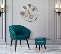 Tabouret Teal Velours Bleu Sarcelle pieds Noir et finition dorée
