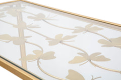 Console Papillons métal doré et verre