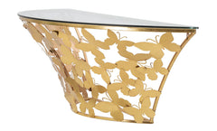 Consola de pared semicircular Mariposas Metal Dorado y Cristal