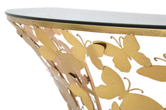 Consola de pared semicircular Mariposas Metal Dorado y Cristal