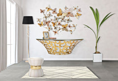 Consola de pared semicircular Mariposas Metal Dorado y Cristal