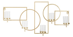Porte-bougie mural géométrique en métal doré avec 5 porte-bougies en verre