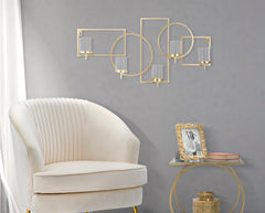 Porte-bougie mural géométrique en métal doré avec 5 porte-bougies en verre