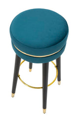 Taburete de bar terciopelo turquesa patas de madera y metal negras con acabado dorado