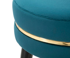 Taburete de bar terciopelo turquesa patas de madera y metal negras con acabado dorado