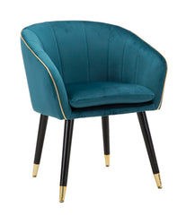 Sillón azul petróleo París con patas de madera negra y acabados dorados