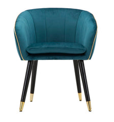 Sillón azul petróleo París con patas de madera negra y acabados dorados