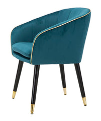 Sillón azul petróleo París con patas de madera negra y acabados dorados