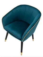 Sillón azul petróleo París con patas de madera negra y acabados dorados