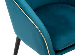 Sillón azul petróleo París con patas de madera negra y acabados dorados
