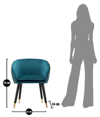 Sillón azul petróleo París con patas de madera negra y acabados dorados