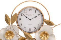 Reloj de pared redondo con diseño 3D de flores y hojas en colores vivos y blancos