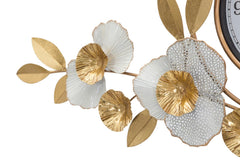 Reloj de pared redondo con diseño 3D de flores y hojas en colores vivos y blancos