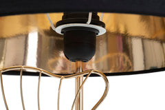 Lámpara de mesa Hojas Metal Dorado Pantalla Tela Negra
