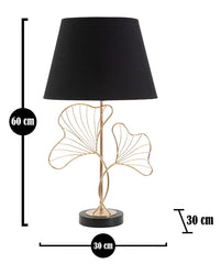 Lámpara de mesa Hojas Metal Dorado Pantalla Tela Negra