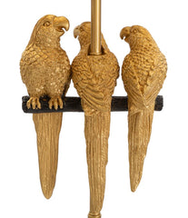 Lámpara de pie decorada con loros Metal dorado pantalla de tela negra
