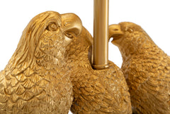 Lámpara de pie decorada con loros Metal dorado pantalla de tela negra