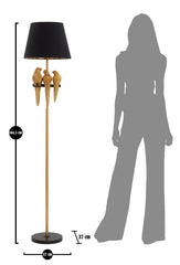 Lámpara de pie decorada con loros Metal dorado pantalla de tela negra
