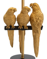 Lámpara de mesa Perroquets, metal dorado, pantalla de tela negra