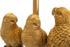 Lámpara de mesa Perroquets, metal dorado, pantalla de tela negra