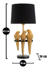Lámpara de mesa Perroquets, metal dorado, pantalla de tela negra