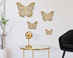 Juego de mariposas de pared 3D decorativas doradas de 4 piezas