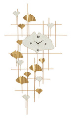Reloj de pared decorativo geométrico con hojas doradas y blancas