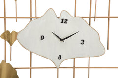 Reloj de pared decorativo geométrico con hojas doradas y blancas