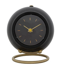 Horloge de table ronde métal doré et verre Noir