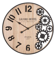 Reloj de pared redondo con mecanismo de madera natural