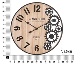 Reloj de pared redondo con mecanismo de madera natural