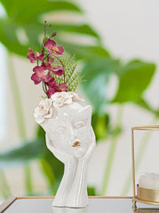 Jarrón con Cara de Mujer, Máscara, Corona de Flores y Decoraciones Doradas