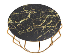 Mesa de centro redonda Histor, de metal dorado y tapa de cristal de efecto mármol
