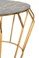 Mesa de centro redonda Histor, de metal dorado y tapa de cristal de efecto mármol