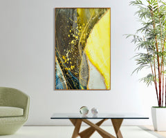 Panel decorativo de pared Sunny de cristal con marco de metal dorado