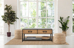 Mueble TV Hanói Metal Negro y 2 cajones Madera Tejida
