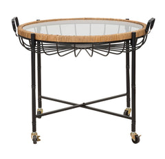 Table basse ronde Cebu Verre et tissage en rotin pieds métal Noir