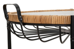 Table basse ronde Cebu Verre et tissage en rotin pieds métal Noir