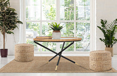 Mesa baja redonda Saint Barth Cristal y Ratán patas de metal Negro dorado