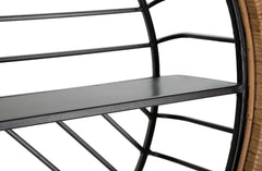 Estante de pared de metal negro y ratán trenzado