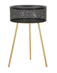 Mesa redonda Blacky de metal negro con patas doradas