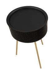 Mesa redonda Blacky de metal negro con patas doradas