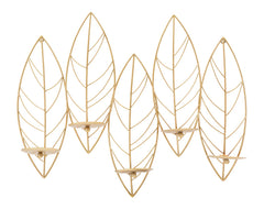 Porte-bougie mural métal doré design feuilles 5 bougies
