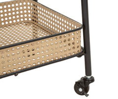 Chariot rectangulaire en métal Noir avec étagères paille de Vienne