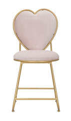 Silla de metal dorado y tela rosa acolchada Respaldo en forma de corazón