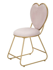 Silla de metal dorado y tela rosa acolchada Respaldo en forma de corazón