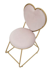 Silla de metal dorado y tela rosa acolchada Respaldo en forma de corazón
