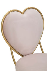 Silla de metal dorado y tela rosa acolchada Respaldo en forma de corazón